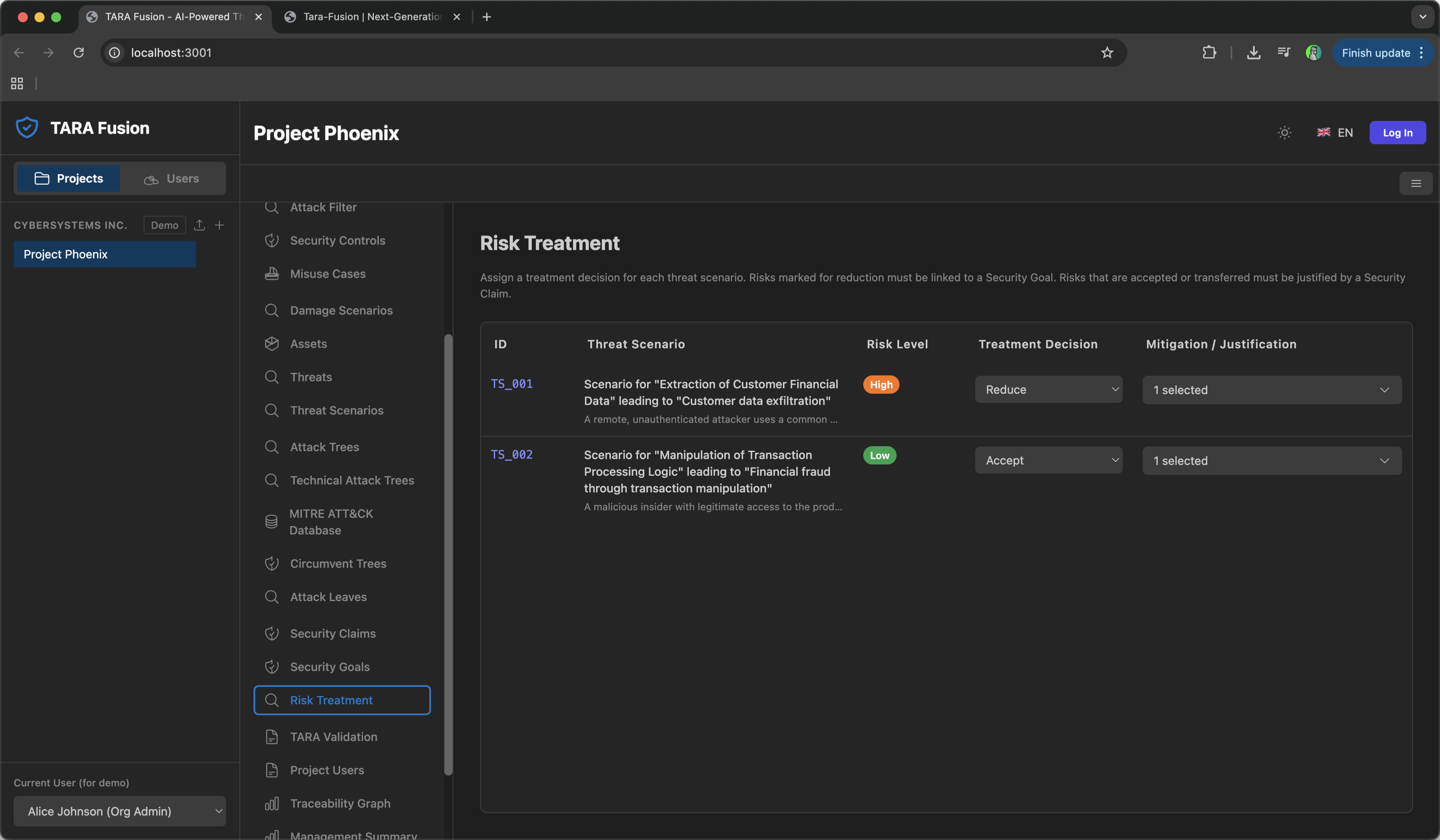 Screenshot of the Risk Assessment Dashboard